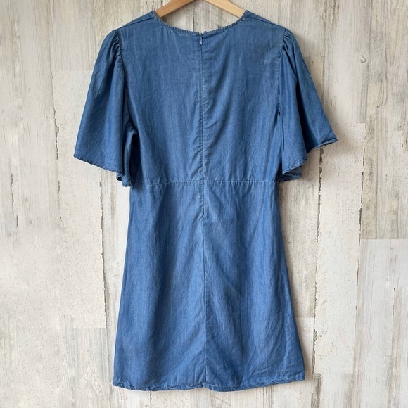 Lovers + Friends Denim Washed Ashore Flutter Sleeve Lace Up Dress Size S - Picture 8 of 13